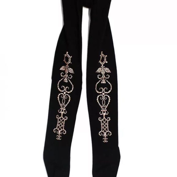 CHANEL CC LOGO EMBELLISHED Panthyhose Tights Size Small  SOLD OUT!! - Picture 2 of 7